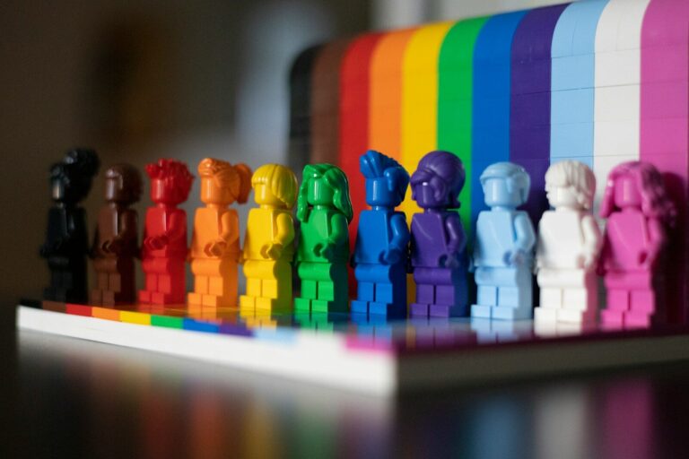 green yellow and purple lego blocks. queer. gay.
